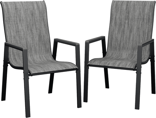 UDPATIO Patio Chairs Set of 2, Outdoor Dining Chairs with Textilene, Metal Frame for Garden, Gray White