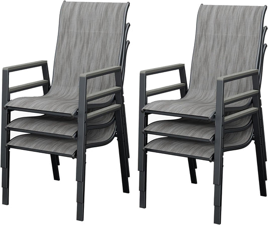 UDPATIO Patio Chairs Set of 6, Outdoor Dining Chairs with Textilene, Metal Frame for Garden, Gray White