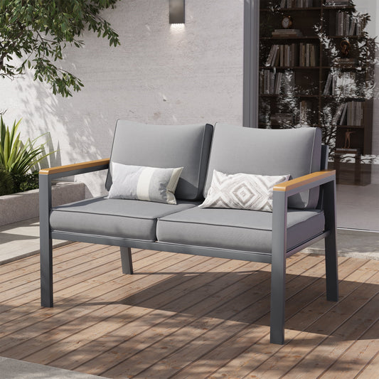 Poteban Aluminum Patio Furniture Sofa,All-Weather Metal Outdoor Sofa,Modern Couch with Waterproof Covers,Gray(Two Armchair)