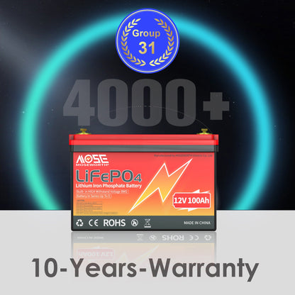12V 100Ah LiFePO4 Battery Lithium Battery with 100A BMS,for RV, Solar System, Marine, Trolling Motor, Camping