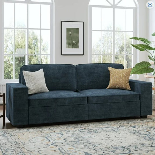 YOUDENOVA 86 "Modern Chenille love seat with 2 wide armrests and 2 throw pillows, suitable for living room ,bedroom,blue