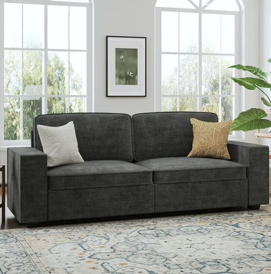 YOUDENOVA 86 "Modern Chenille love seat with 2 wide armrests and 2 throw pillows, suitable for living room ,bedroom,gray