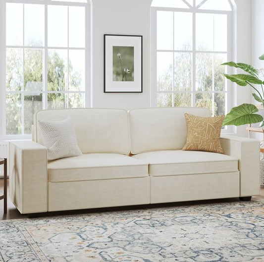 YOUDENOVA 86 "Modern Chenille love seat with 2 wide armrests and 2 throw pillows, suitable for living room ,bedroom,beige